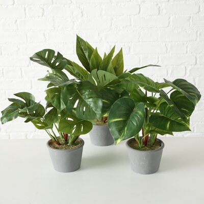 3 Piece Faux Tropical Philodendron Plant in Pot Set - Image 0