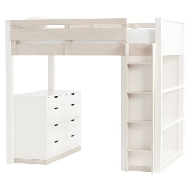 Rhys Loft Bed with Dresser Set, Full, Weathered White/Simply White - Image 0