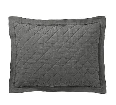 Belgian Flax Linen Diamond Quilted Sham, Standard, Charcoal - Image 0