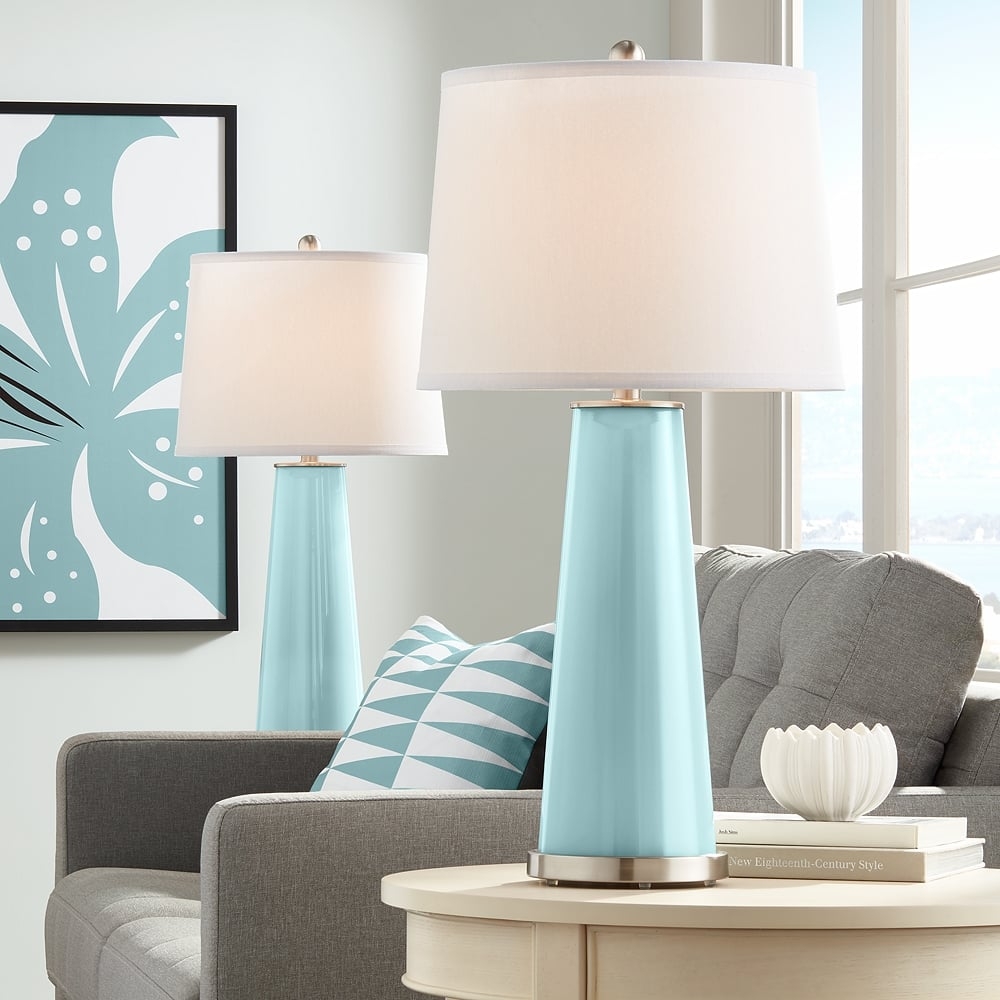 Color Plus Leo 29 1/2" Raindrop Blue Glass Table Lamps Set of 2 - Image 0