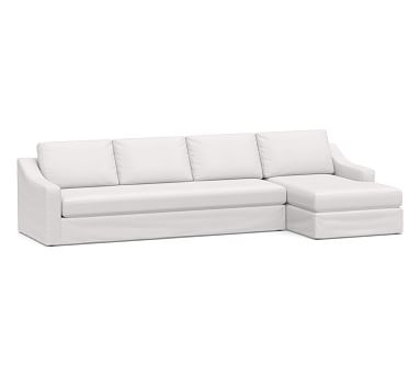 Big Sur Slope Arm Slipcovered Left Arm Grand Sofa with Chaise Sectional and Bench Cushion, Down Blend Wrapped Cushions, Twill White - Image 0