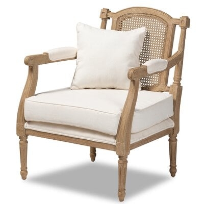Leonard French Provincial Ivory Fabric Upholstered Whitewashed Wood Armchair - Image 0