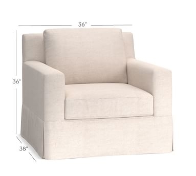 York Square Arm Slipcovered Swivel Armchair, Down Blend Wrapped Cushions, Twill White - Image 3
