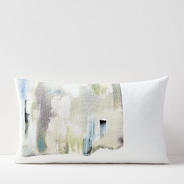 Layered Brushstrokes Pillow Cover, Olive, 12"x21" - Image 0