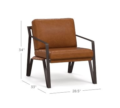 Owen Leather Armchair, Polyester Wrapped Cushions, Burnished Saddle - Image 1