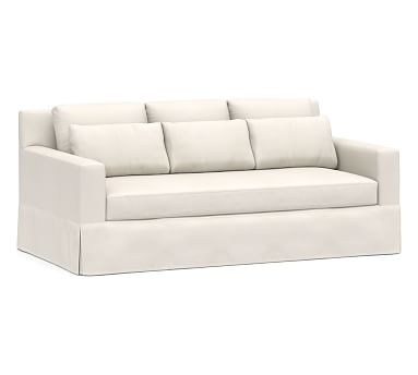 York Square Arm Slipcovered Deep Seat Sofa 81" 3x1, Down Blend Wrapped Cushions, Denim Warm White - Image 2