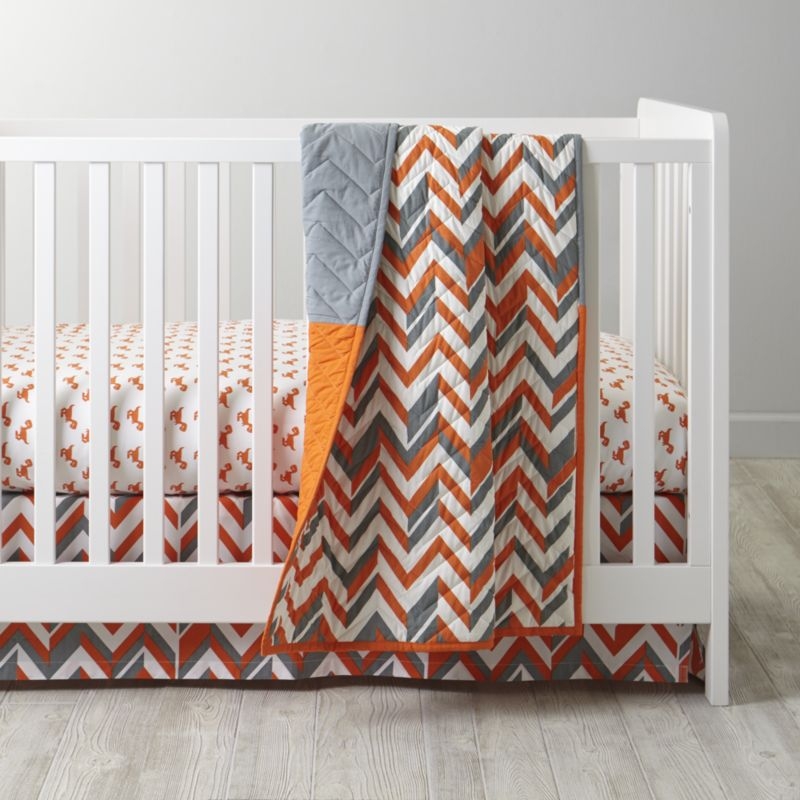 Organic Little Prints Orange Dinosaur Crib Fitted Sheet - Image 1