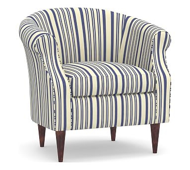 SoMa Lyndon Upholstered Armchair, Polyester Wrapped Cushions, Antique Stripe Blue - Image 0
