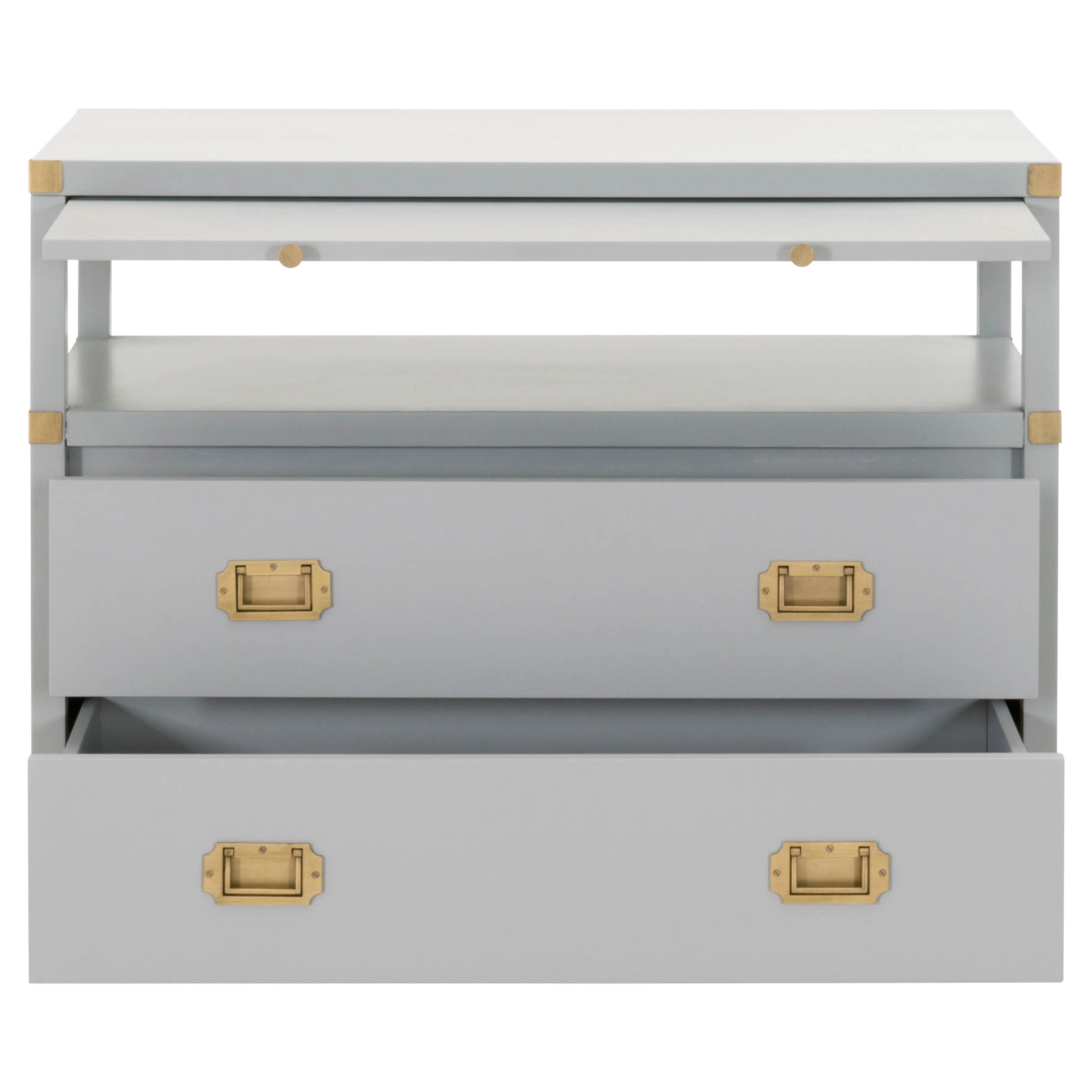 Bobby Modern Classic 2-Drawer Brushed Gold Pulls Dove Grey Nightstand - Image 8