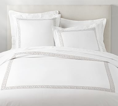 Geo Embroidered Organic Duvet Cover, King/Cal King, Simply Taupe - Image 0