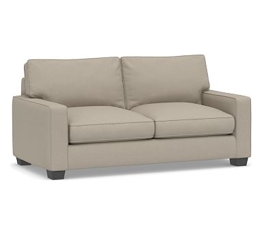 PB Comfort Square Arm Upholstered Sofa 76.5", Box Edge, Memory Foam Cushions, Performance Brushed Basketweave Sand - Image 0