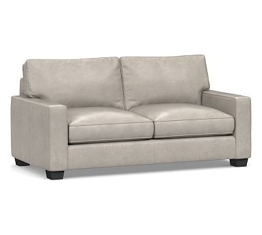 PB Comfort Square Arm Leather Sofa 78", Polyester Wrapped Cushions, Statesville Pebble - Image 0