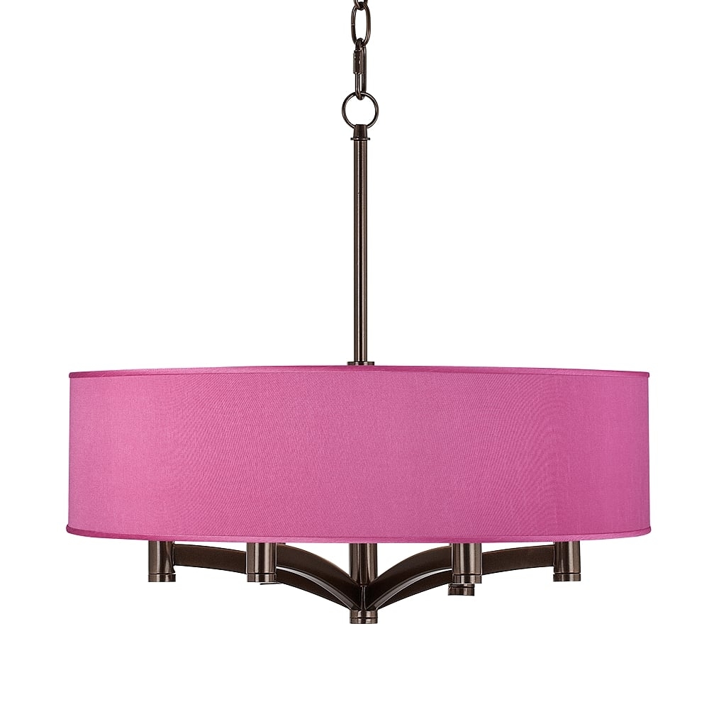Possini Euro Ava 20" Faux Silk Pink Orchid 6-Light Pendant Chandelier - Image 0