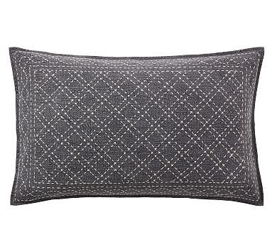 Flint Embroidered Lumbar Pillow Cover, 16 x 26", Charcoal - Image 0