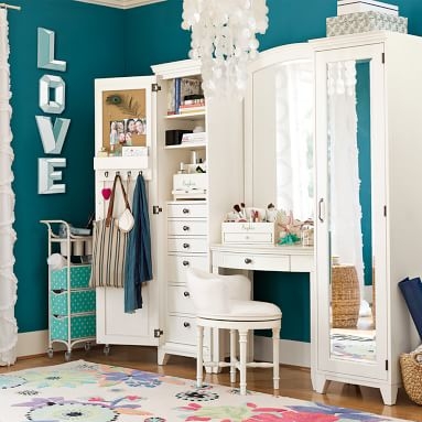Hampton Vanity Desk & Bookcase with Mirror Set, Simply White - Image 1