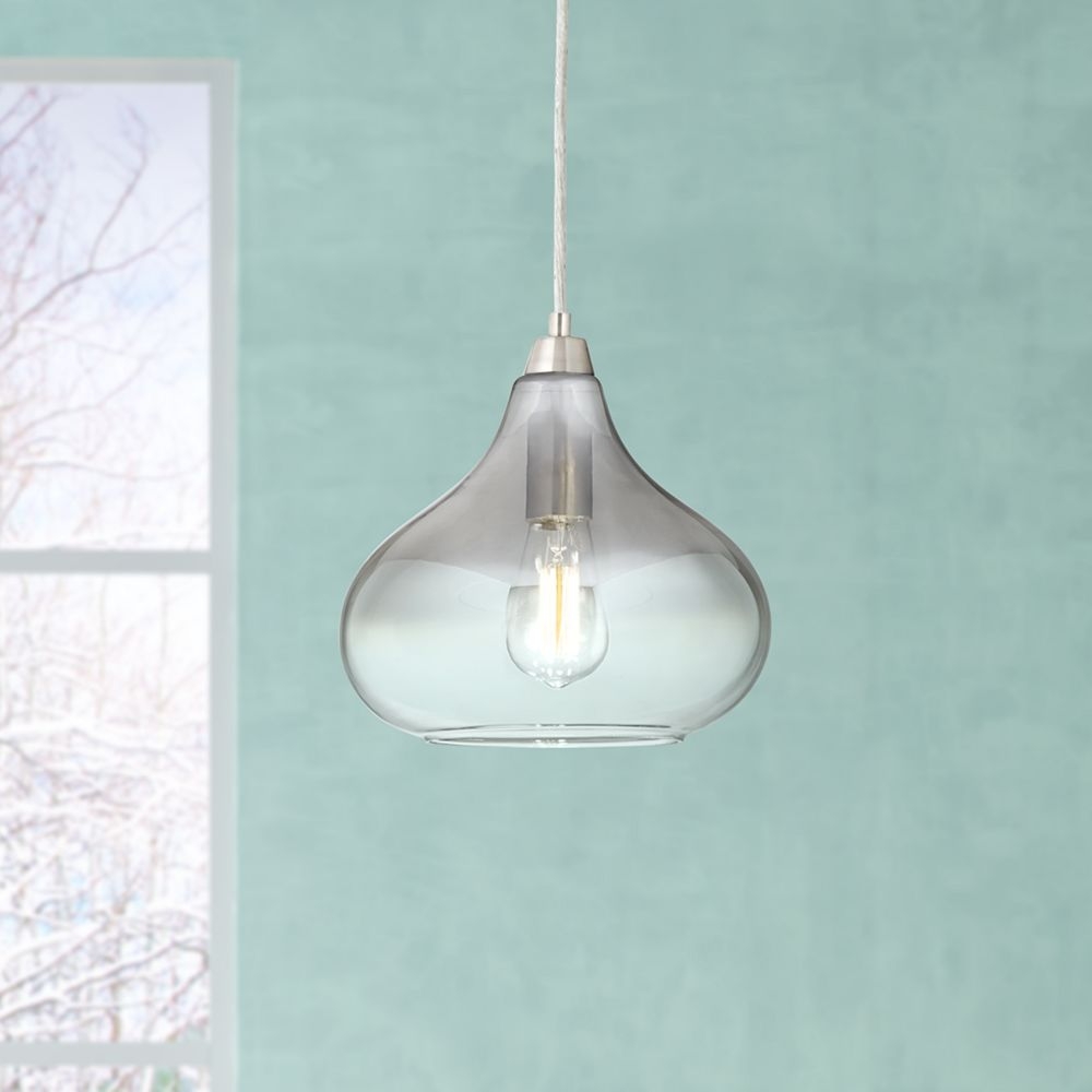 Possini Euro Eun 9 1/2" Wide Brushed Nickel and Glass LED Mini Pendant - Image 0