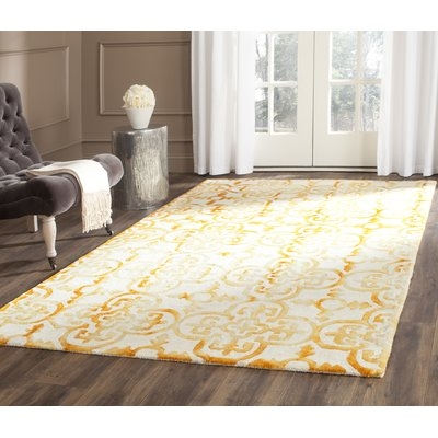 Naples Park Abstract Hand-Knotted Wool Ivory/Gold Area Rug - Image 0