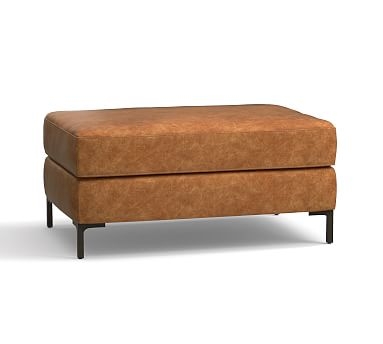 Jake Leather Ottoman with Bronze Legs, Down Blend Wrapped Cushions, Leather Statesville Caramel - Image 2