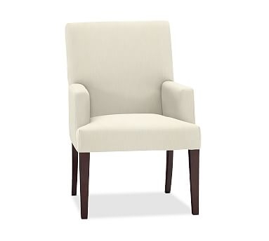 PB Comfort Square Upholstered Dining Armchair, Premium Performance Basketweave Ivory, Espresso Leg - Image 0