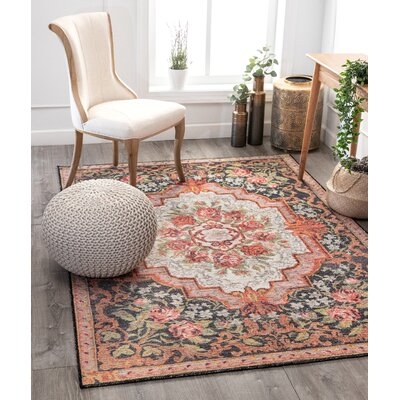 Well Woven Posh Lateren Eclectic Vintage Floralfloral Blush/Black Machine Washable Area Rug - Image 0