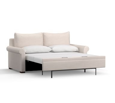 PB Deluxe Upholstered Sleeper Sofa, Polyester Wrapped Cushions, Performance Brushed Basketweave Indigo - Image 5
