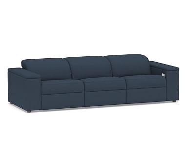 Ultra Lounge Square Arm Upholstered 3-Piece Reclining Sofa, Polyester Wrapped Cushions, Brushed Crossweave Navy - Image 0