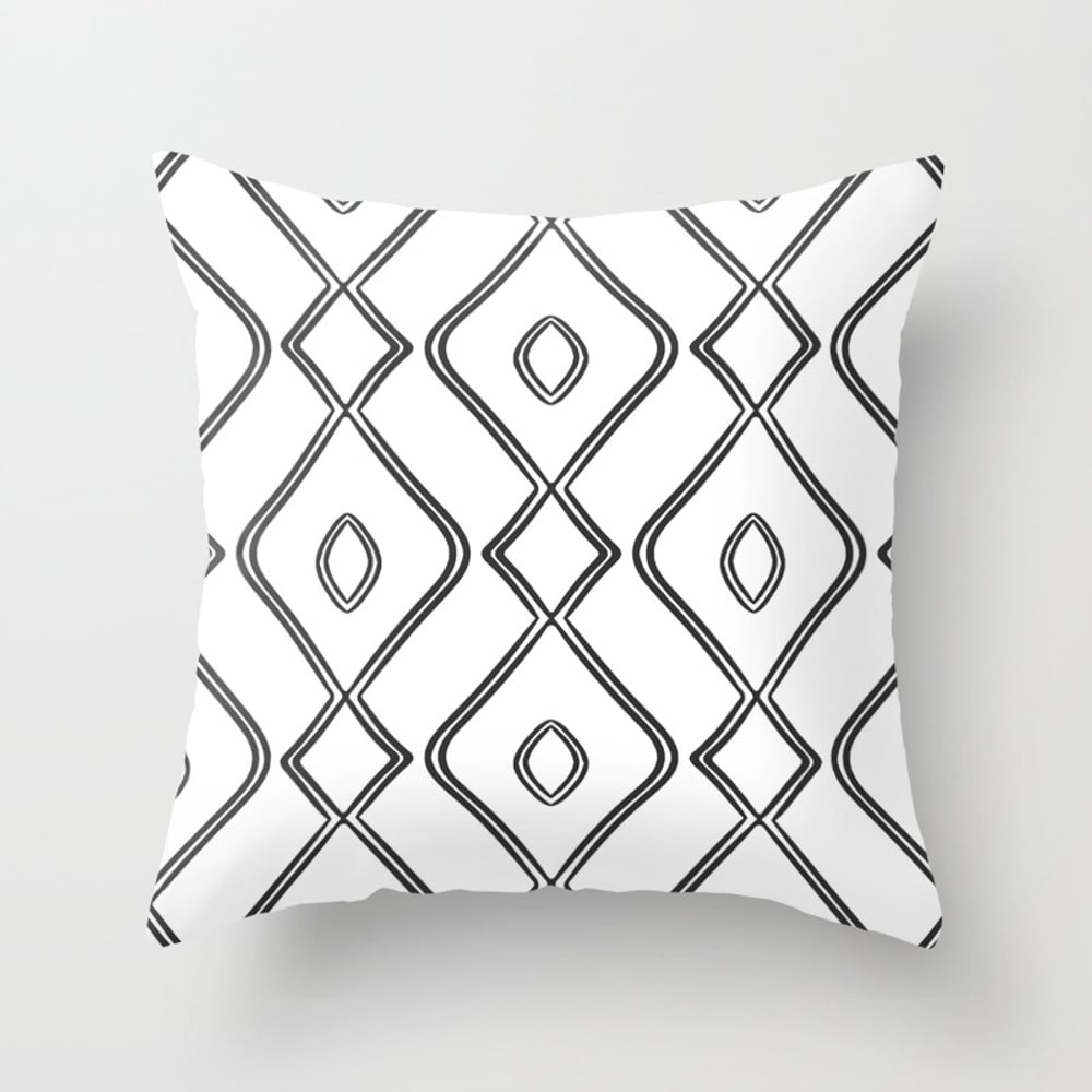 Modern Boho Ogee In Black And White Throw Pillow by House Of Haha - Cover (20" x 20") With Pillow Insert - Outdoor Pillow - Image 0