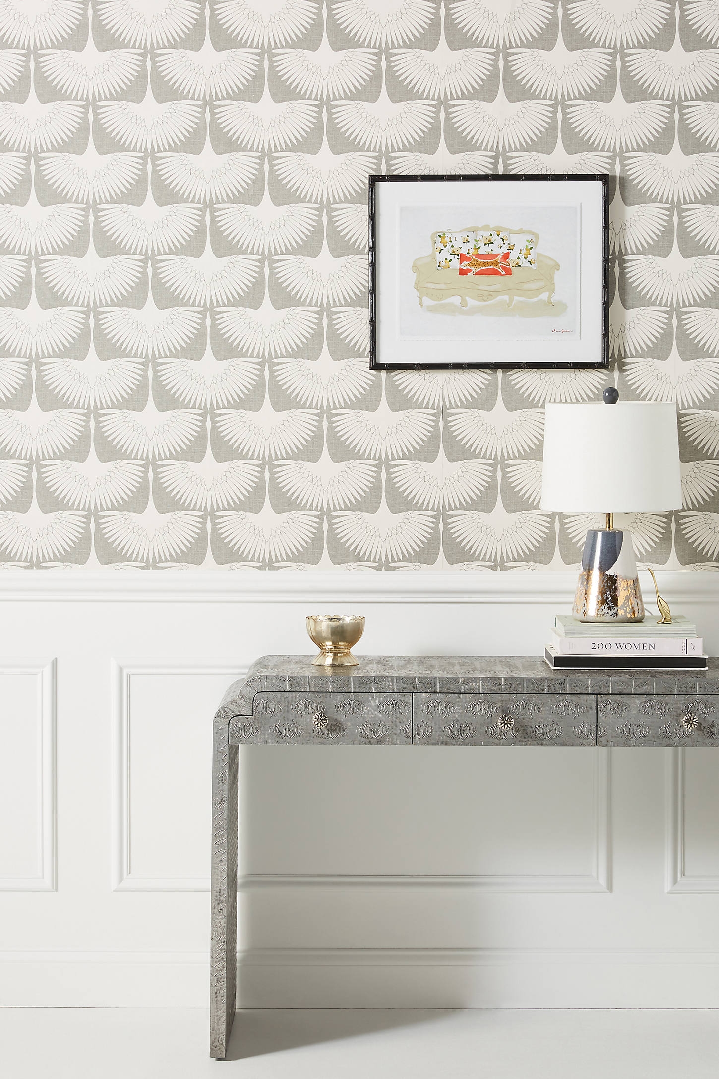 Feather Flock Chalk Wallpaper By Anthropologie in Grey - Image 0