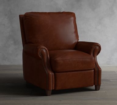 James Roll Arm Leather Recliner, Down Blend Wrapped Cushions, Statesville Toffee - Image 1