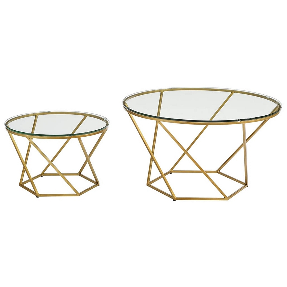 Geometric Glass Top Gold 2-Piece Nesting Coffee Table Set - Style # 24W41 - Image 0