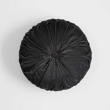 Velvet Pleated Round Pillow, 14" round, Vintage Ebony - Image 0