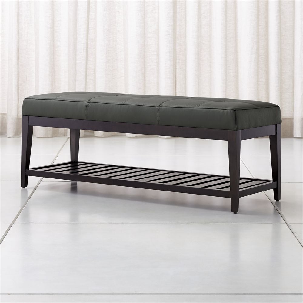 Nash Leather Small Tufted Bench with Slats - Image 0