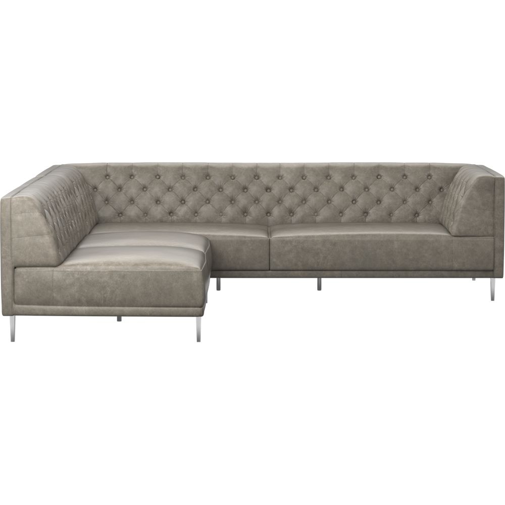 Savile Grey Leather Tufted Sectional Sofa - Image 0