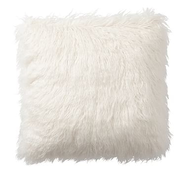 Mongolian Faux Fur Pillow Cover, 18", Ivory - Image 0