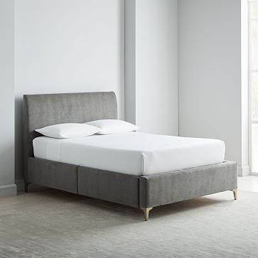 Andes Deco Upholstered Storage Bed, King, Performance Washed Canvas, Feather Gray, Light Bronze - Image 4