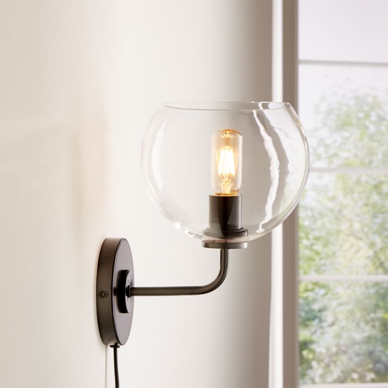Arren Black Plug In Wall Sconce Light with Clear Round Shade - Image 7