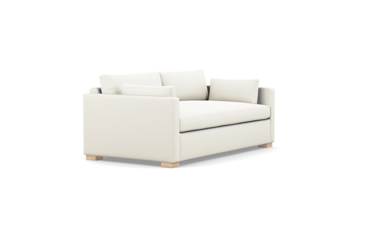 Charly Sleeper Sleeper Sofa with Chalk Heathered Weave double down cushions, and Natural Oak legs - Image 1