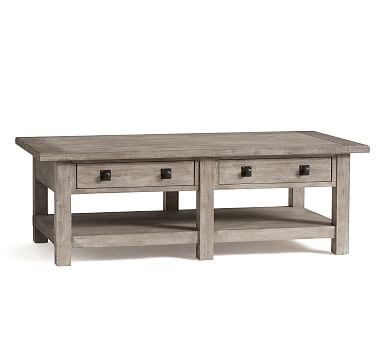 Benchwright Rectangular Wood Coffee Table with Drawers, Gray Wash, 54"L - Image 0