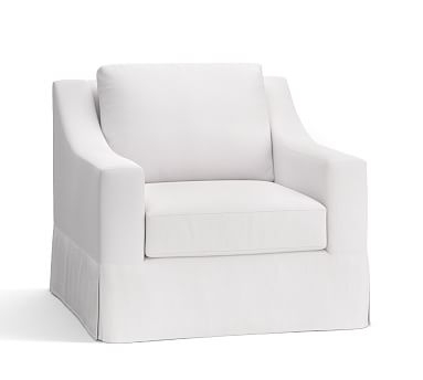 York Slope Arm Slipcovered Swivel Armchair, Down Blend Wrapped Cushions, Twill White - Image 2