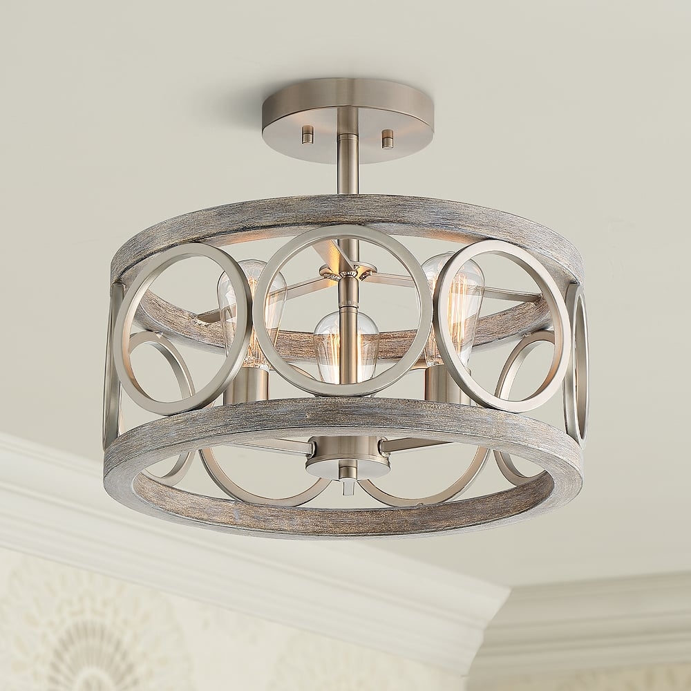 Franklin Iron Salima 16" Nickel Gray Wood 3-Light Ring Ceiling Light - Image 0