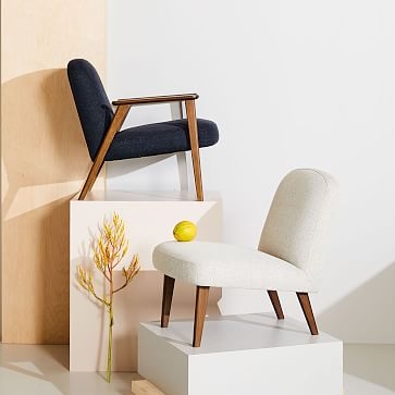 Janie Slipper Chair, Twill, Stone, Walnut - Image 1