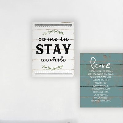 'Come Stay Awhile Rosemary Typography Distressed White' Wall Art - Image 1