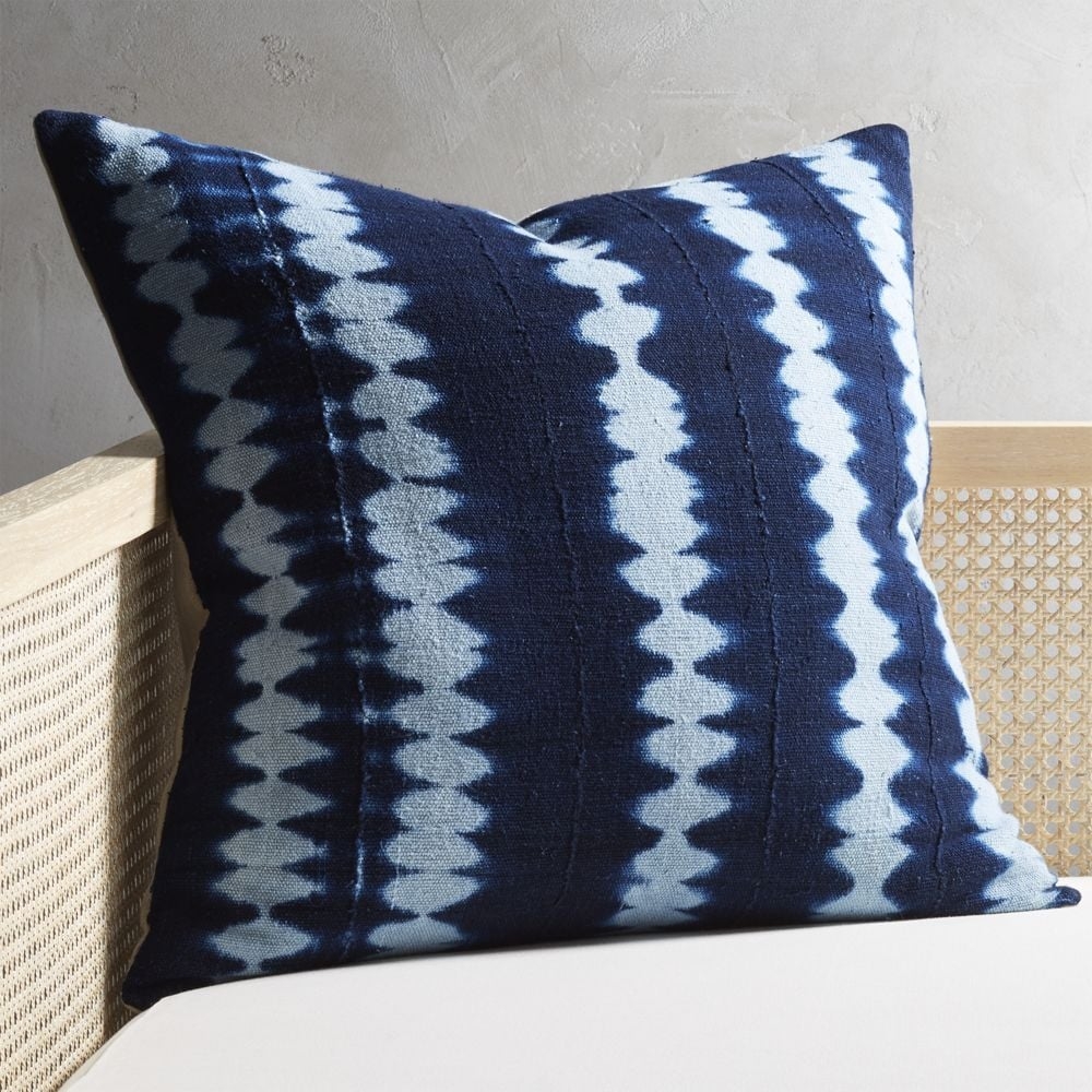 23" Indigo Stripes Mudcloth Pillow with Down-Alternative Insert - Image 0