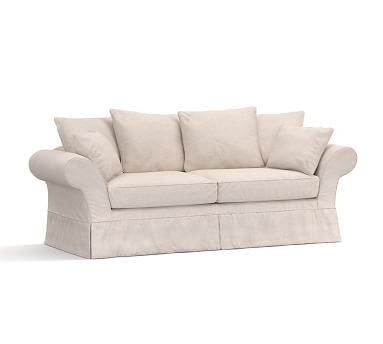 Charleston Slipcovered Sofa 86", Polyester Wrapped Cushions, Raw Slub Cotton Oatmeal - Image 1