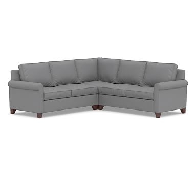 Cameron Roll Arm Upholstered 3-Piece L-Shaped Corner Sectional, Polyester Wrapped Cushions, Textured Twill Light Gray - Image 0