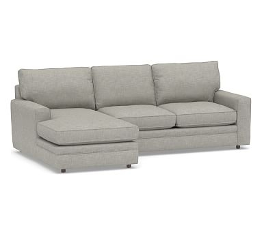 Pearce Square Arm Upholstered Right Arm Loveseat with Chaise Sectional, Down Blend Wrapped Cushions, Premium Performance Basketweave Light Gray - Image 0