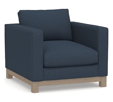 Jake Upholstered Armchair with Wood Legs, Polyester Wrapped Cushions, Brushed Crossweave Navy - Image 0