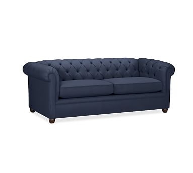 Chesterfield Upholstered Sofa, Polyester Wrapped Cushions, Performance Twill Cadet Navy - Image 2