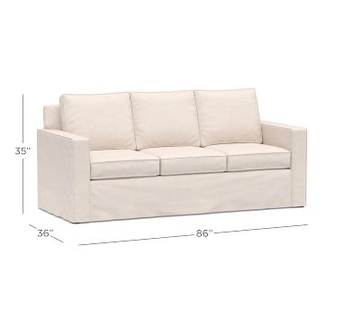 Cameron Square Arm Slipcovered Sofa 86" 3-Seater, Polyester Wrapped Cushions, Denim Warm White - Image 3