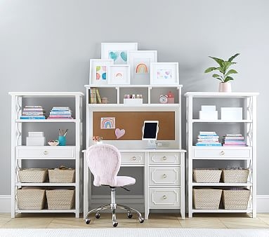 Ava Regency Storage Desk & Hutch Set, Simply White, In-Home Delivery - Image 1